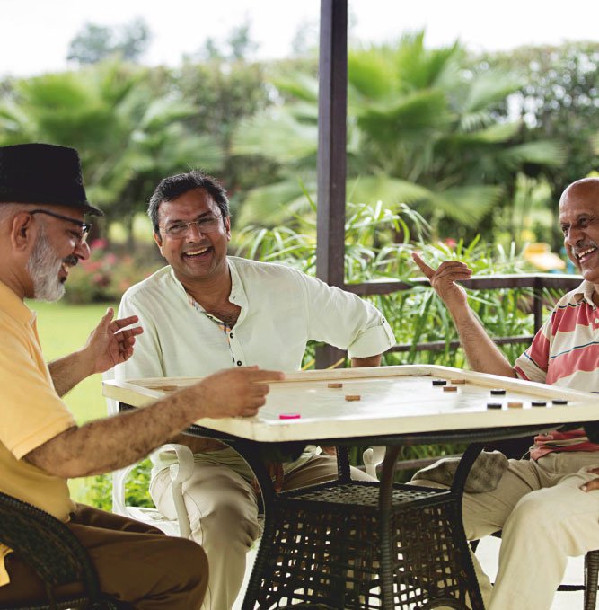 Residents celebrating together outdoors